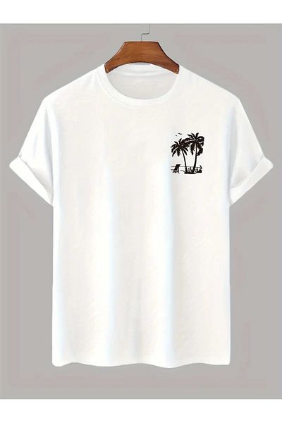 bellanova Tropical Palm Print Cotton T-Shirt for Men - Short Sleeve, Round Neck,