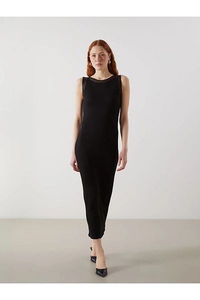 LC Waikiki Lcw Vision Black Crew Neck Textured Women's Dress