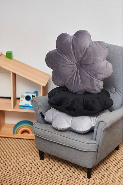 OEM Decorative Pillow Puffet Flower in Dark Grey Velvet, 45 cm Diameter