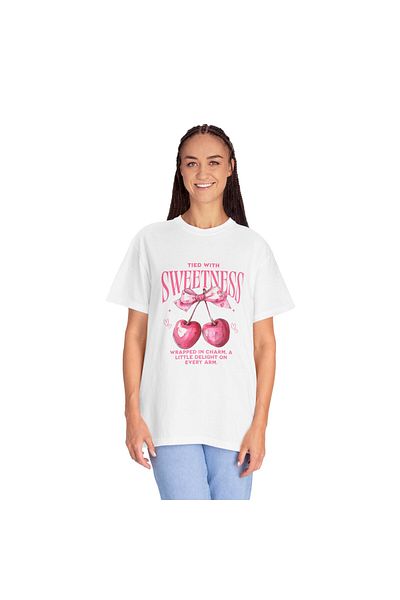 Hilosh Sweetness Cherry Printed Crew Neck Comfort Fit Unisex White T-Shirt