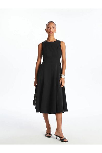 LC Waikiki Lcw vision black bicycle collar pleated crepe dress