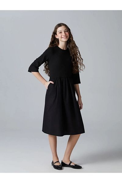 LC Waikiki Lcw Teen Black Crew Neck Young Girl Dress