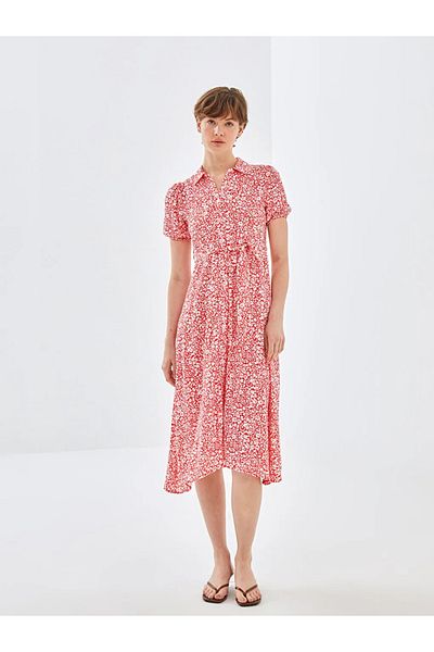 LC Waikiki Blais red floral short sleeve women shirt dress