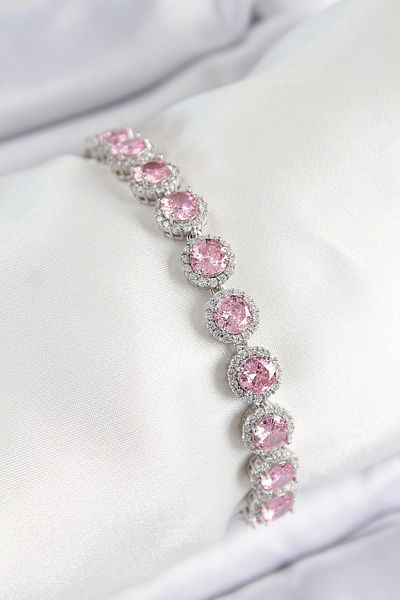 NETWORK ART Bfs Brass Pink Zircon Stone Circle Baguette Model Silver Color Vip Series Women's Bracelet