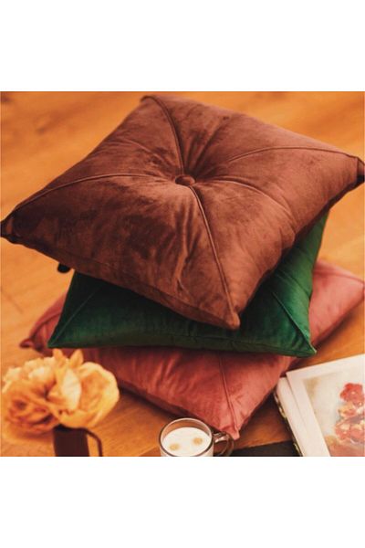 OEM Brown Velvet Puffet Decorative Pillow, Square, 40x40 Cm