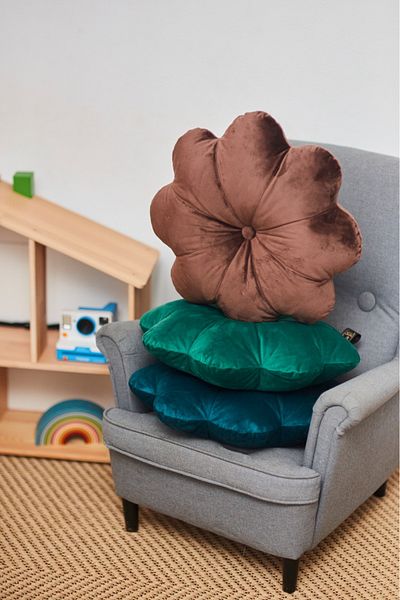 OEM Perna Decorativa Puffet Floare din Catifea Maro, 45 cm Diametru
