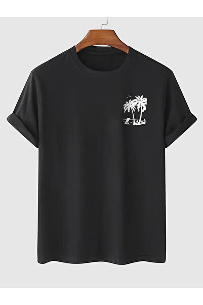 bellanova Tropical Palm Print Cotton T-Shirt for Men - Short Sleeve, Round Neck,