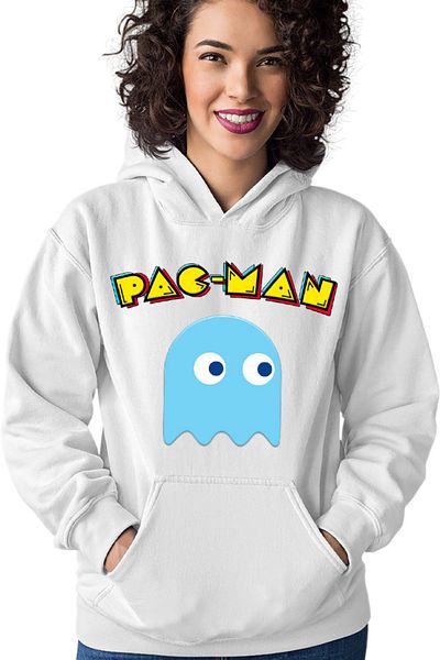 OEM Women's Pac Man Blue Ghost Monster Logo Hoodie