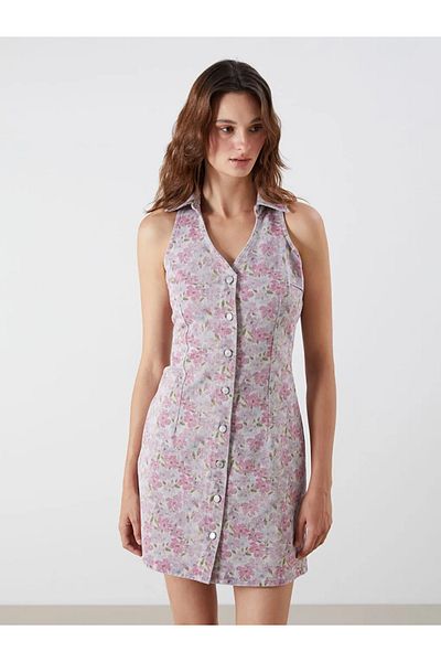 LC Waikiki Lcw vision pink shirt collar floral jean dress