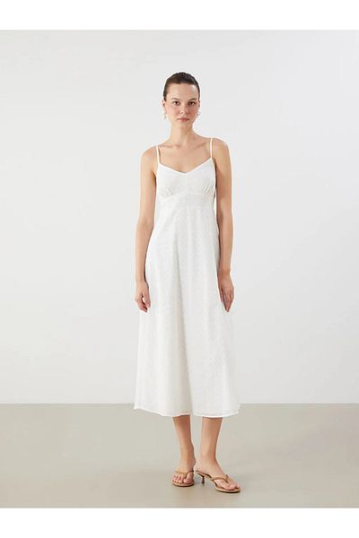 LC Waikiki Lcw Vision Ecru Openwork Strap Waist Brode Dress