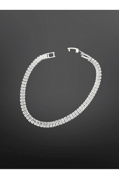 FM Baguette Zircon Stone Silver Color 316L Steel Bracelet |   Sparkling Classic and Elegant Jewelry