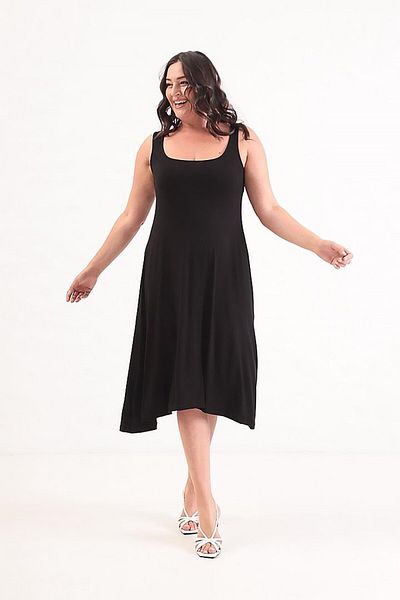 Truva XXL Plain Black Thick Strap Dress |   Large Size Lycra Viscose Comfort