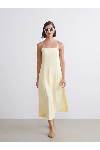 LC Waikiki Lcw Vision Sari Square Neck Linen Blend Dress