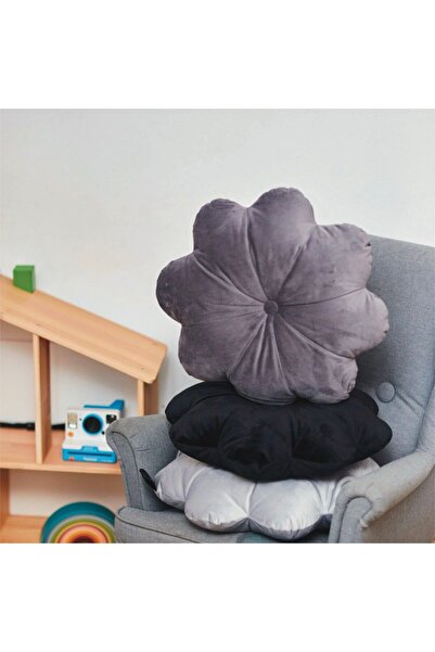 OEM Decorative Pillow Puffet Flower in Dark Grey Velvet, 45 cm Diameter