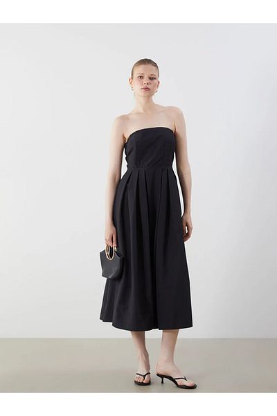 LC Waikiki Lcw Vision Black Strapless Neckline Poplin Dress