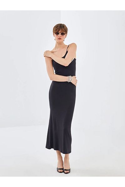 LC Waikiki Blais Black U-Neck Straight Strap Women's Dress