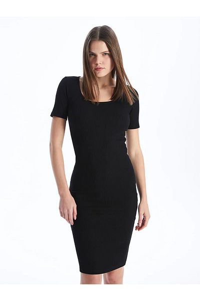 LC Waikiki Xside Black U-Neck Straight Short Sleeve Women Bodycon Dress