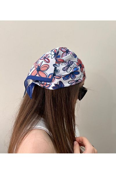 sema aksesuar Navy Blue Orange Floral Patterned Bandana - Scarf Gift