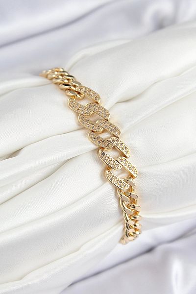 NETWORK ART Bfs Brass Zircon Stone Crushed Cuban Chain Model Gold Color Women's Bracelet