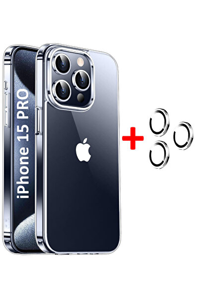 CEPSTOK iPhone 15 Pro Kılıf Şeffaf Kenarları Silikon Lens Koruyuculu Kapak