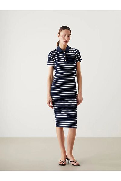 LC Waikiki Lcw Vision Navy Blue Shirt Collar Striped Women's Dress