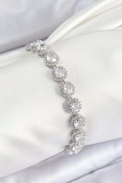 NETWORK ART Bfs Brass Zircon Stone Circle Baguette Model Silver Color Vip Series Women's Bracelet