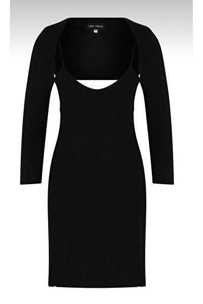 MERT ERKAN Black Basic Dress with Strap & Black Crop Bolero Set
