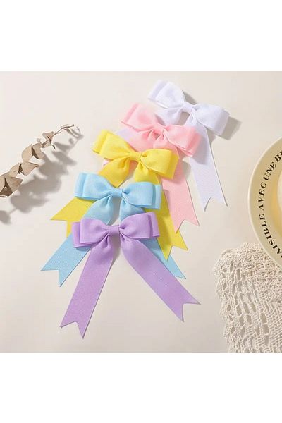 Atılgan Grp 5Pcs Pastel Elastic Hair Clips Set with Ribbon for Girls - Sweet Style Mixed Colors