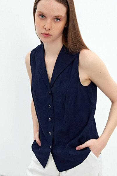 CoolLook Devrik Yakalı Sıfır Kol Tarz Düğmeli Cepsiz Kuplu Casual Gömlek