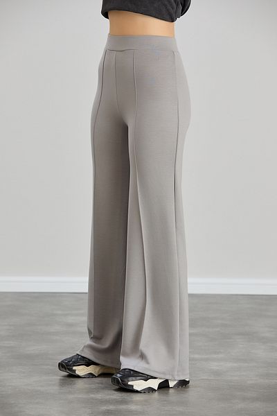 OLİZZA Women's Gray Modal Wide Leg Striped High Waist Elastic Waist Soft Textured Lycra Trousers