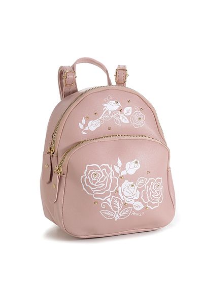 OEM Rucsac mini din piele artificială, roz antic cu imprimeu de trandafiri
