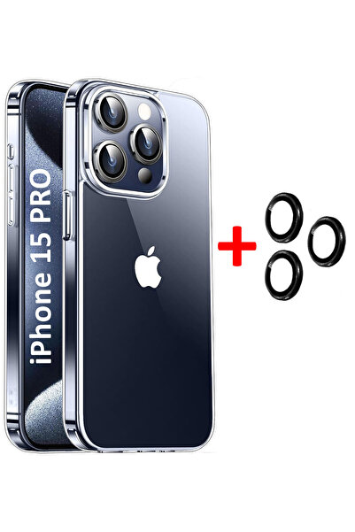 CEPSTOK iPhone 15 Pro Kılıf Şeffaf Kenarları Silikon Lens Koruyuculu Kapak