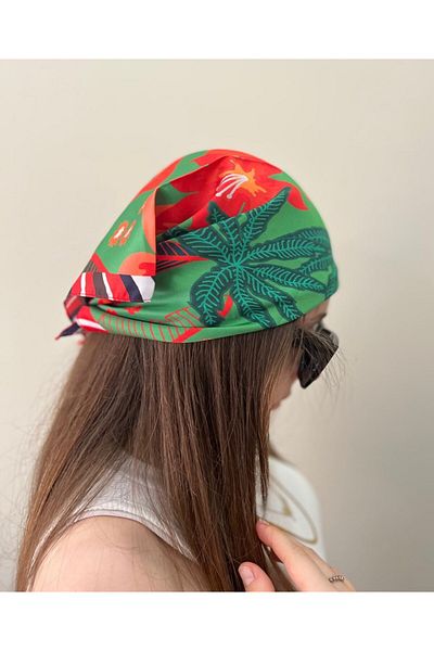 sema aksesuar Colorful Tropical Fruit Palm Flower Patterned Bandana - Summer Hair Accessory - Scarf - Gift