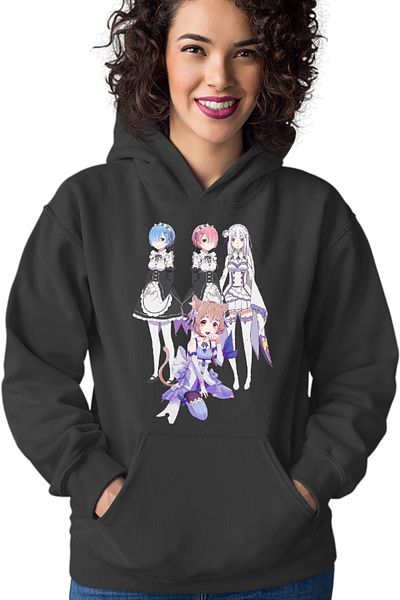OEM Women's Hoodie Re zero REM RAM Emilia Felix Cat Waifu Yandere Doki Doki