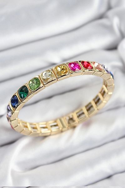 NETWORK ART Bfs Brass Mixed Zircon Stone Square Model Gold Color Elastic Women's Bracelet