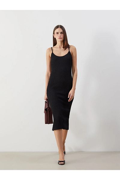 LC Waikiki Lcw vision black u-neck textured women's dress
