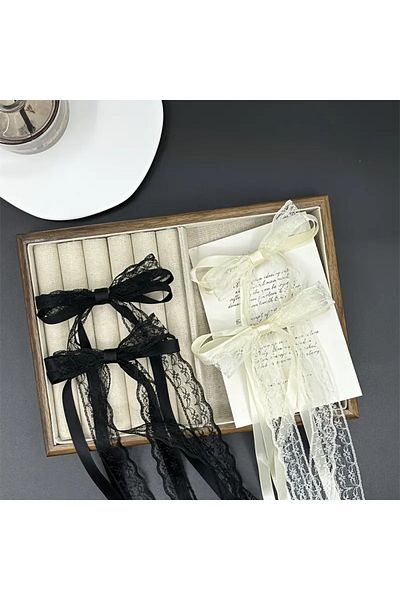 Atılgan Grp Elegant Lace Barrette Hair Clips, Ribbon Hairpins, Handmade, Set of 2, for Teens and Adults