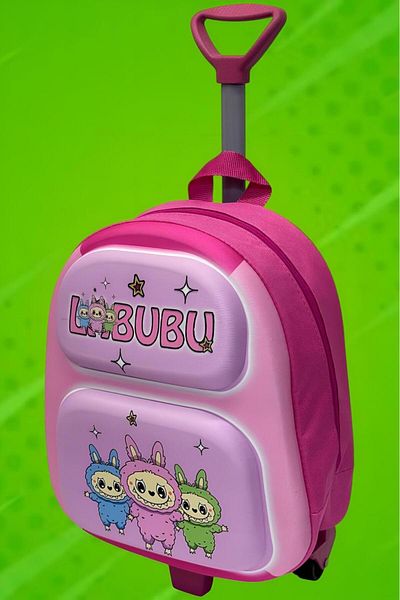 Uniquerrs 2-6 ani Grădiniță Creșă Labubu 3D Colorat Eva Imprimat Rucsac și ghiozdan cu roți