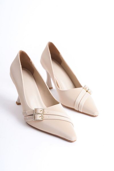 Zerenyus Maya Premium Women's Beige Satin Heeled Shoes