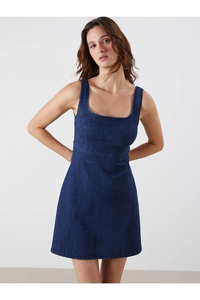 LC Waikiki Lcw Vision Indigo Square Neck Mini Jean Dress