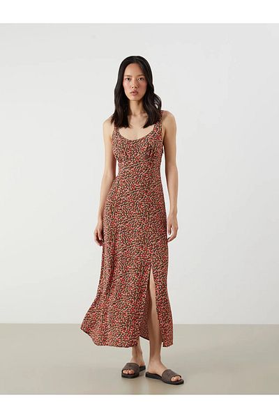 LC Waikiki Lcw Vision Brown U-Neck Floral Dress