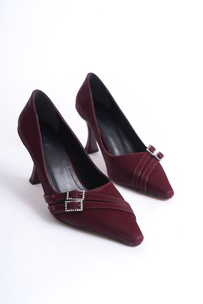 Zerenyus Maya Premium Women's Burgundy Satin Heeled Shoes