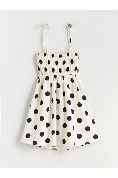 LC Waikiki Xside Beige Polka Dot Waist Seat Linen Blend Dress