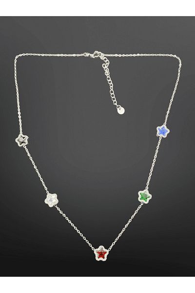 FM Silver Color 316L Steel Women's Necklace with Colorful Star and Flower Figures |   Minimal and Fun Design Jewelry
