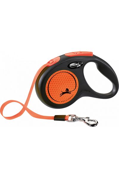Flexi Lesa retractabila New Neon, 5 m, 25 kg, Plastic, marimea M, Portocaliu