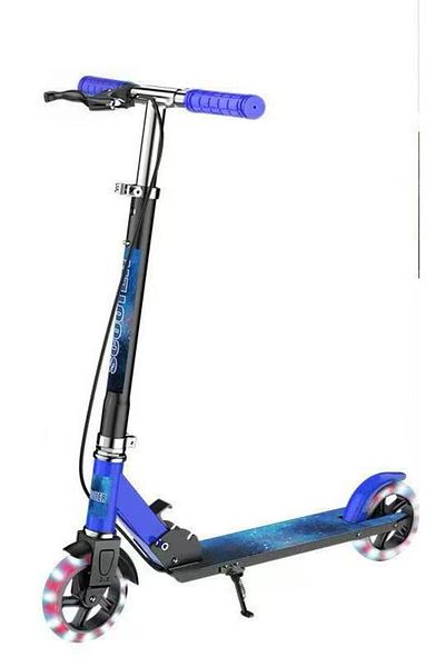 OEM Trotinetă pliabilă cu 2 roți iluminate, frână de mână, cric, greutate maximă 60 kg, culoare Albastru