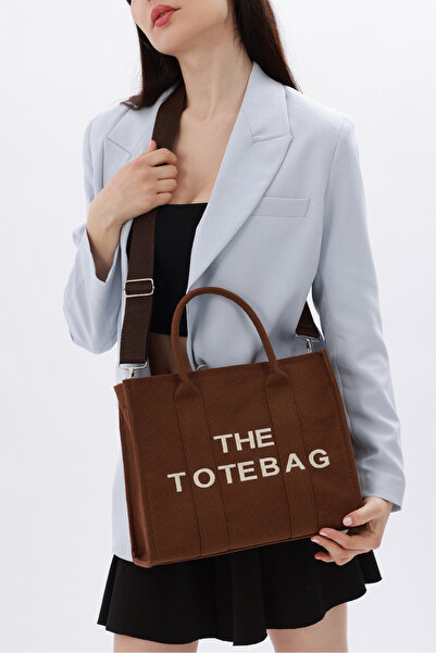 Cochines Women's Brown Long Strap Canvas Fabric Lined Tote Bag Crossbody Bag