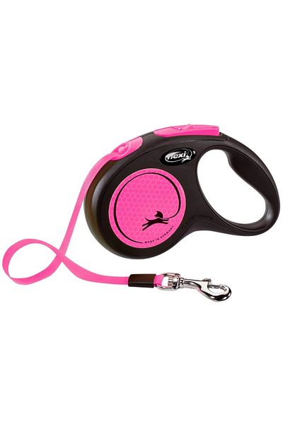 Flexi Lesa retractabila New Neon, 5 m, 25 kg, Plastic, marimea M, Roz