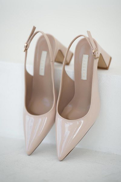 Parponi Tahran Women's Thick Heeled Patent Leather Shoes Beige