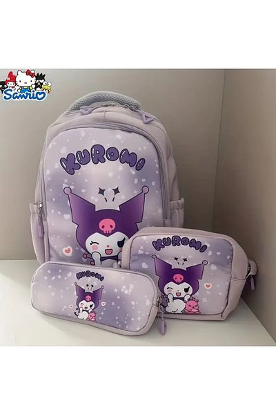 So Iconic Set de genți cu personaje Sanrio Kuromi din 3 piese / rucsac, geantă și suport pentru stilou
